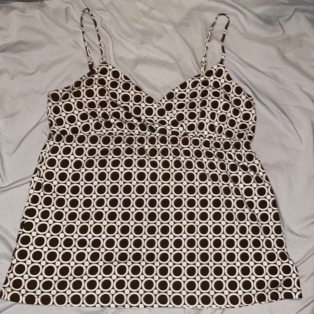 Ann Taylor Retro Pattern Tank Top - Brown & White - Large